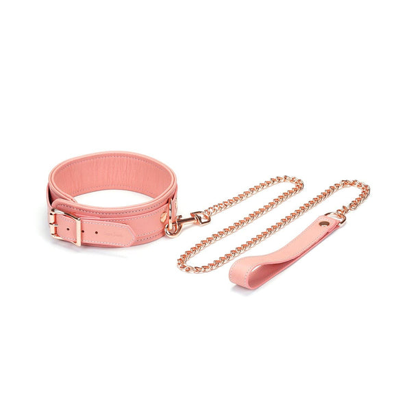 LS - Pink Leather Collar with Leash